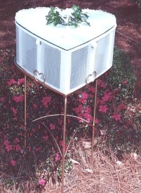Doves in decorative basket at wedding